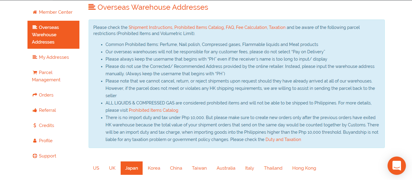Use Warehouse Address Provided by Buyandship