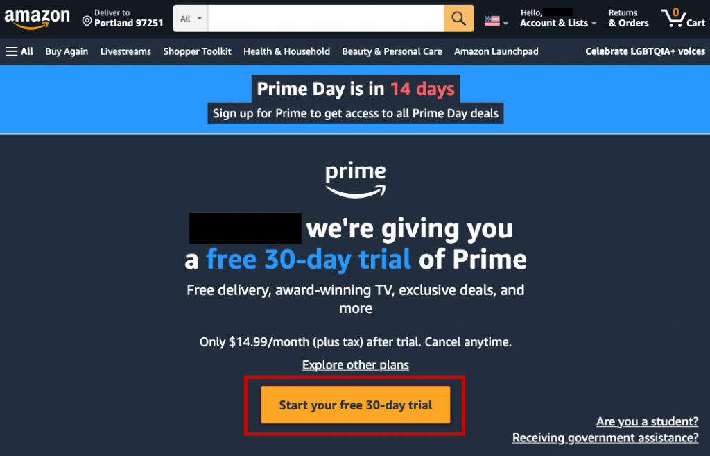 How to get a free Prime trial membership
