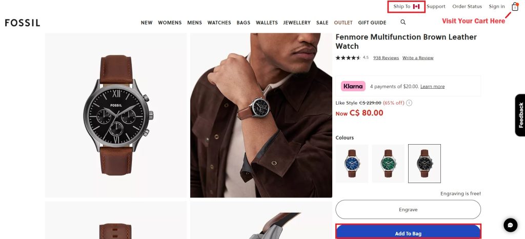 Fossil Canada Shopping Tutorial 4: add items into cart