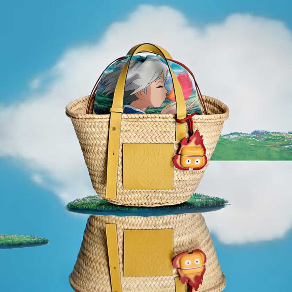 Loewe x Howl's Moving Castle Medium Leather-trimmed Basket Tote