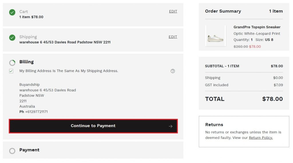 Cole Haan AU Shopping Tutorial 8: Enter Billing Address