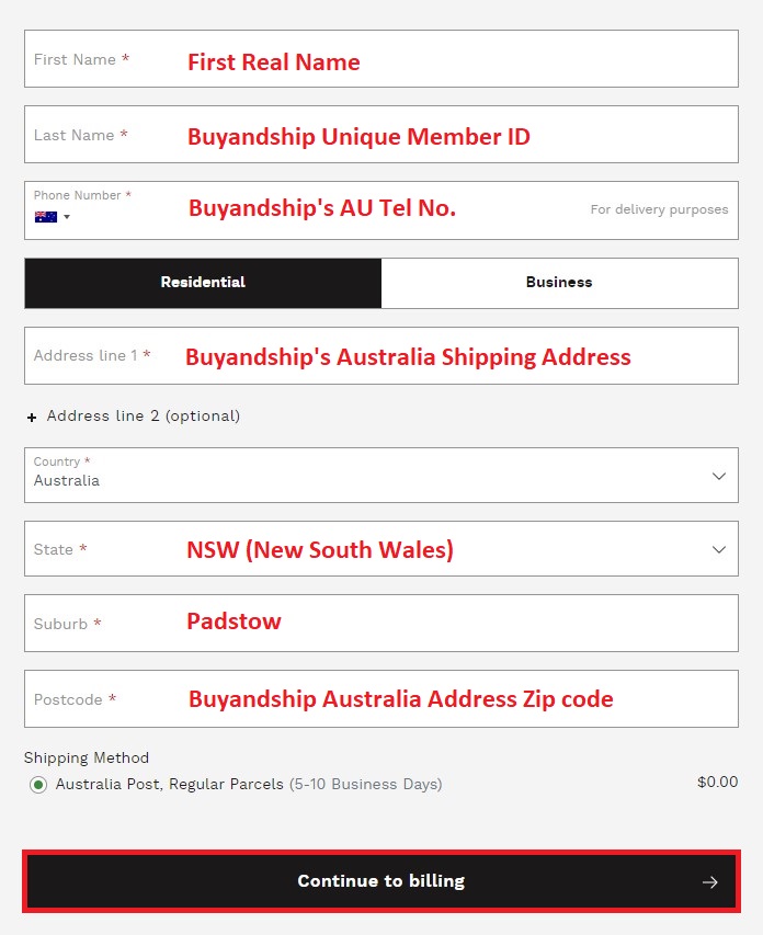 Cole Haan AU Shopping Tutorial 7: Enter Buyandship's AU Shipping Address