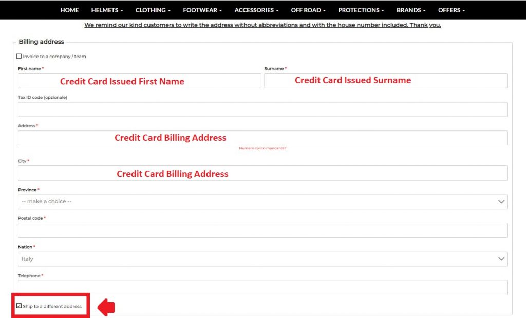 Motobeat Shopping Tutorial 7: Enter Credit Card Issued Billing Address