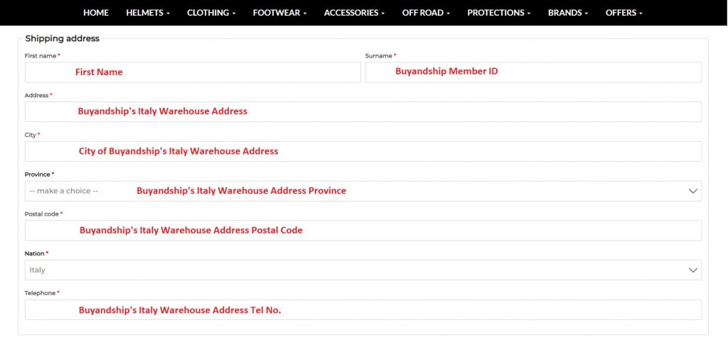 Motobeat Shopping Tutorial 8: Enter Buyandship's Italy Warehouse Shipping Address