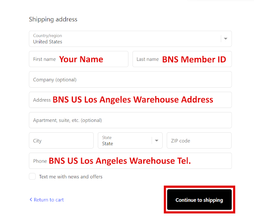 Taylor Swift Shopping Tutorial 5: Add Buyandship's LA Warehouse Address in Taylor Swift Shipping Section